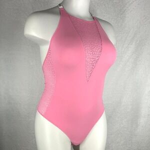 victoria's secret pink halter bodysuit mesh panel cheeky bodysuit festival rave